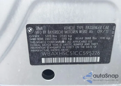 2012 BMW 528I xDrive z USA, uszkodzony, nr VIN WBAXH5C51CC595226